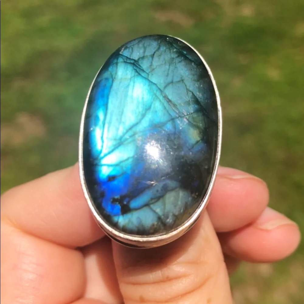 LABRADORITE VINTAGE RING STERLING SILVER-SIZE 7.5